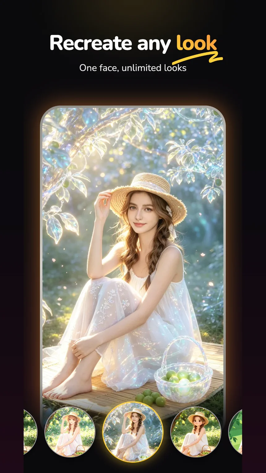 One portrait rendered in several illustrated and dreamlike visual styles